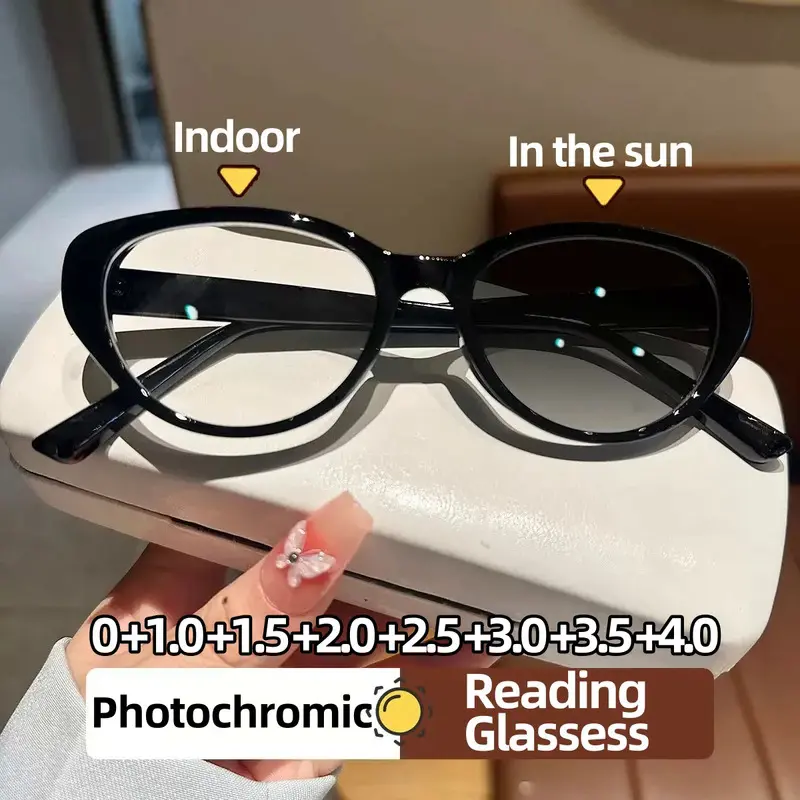 New Style Cat Eye Reading Glasses for Women Fashion Ladies Photochromic Glasses Unisex Color Changing Presbyopia Sunglasses