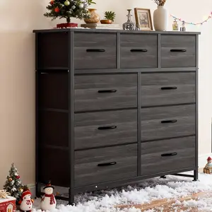 9-Drawer Tall Fabric Dresser with Bins - Chest of Drawers Organizer Suitable for Bedroom, Closet,  Pull Handles, Spacious Storage