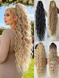 Ombre Colored Claw Ponytail Extension, 26 Inches Long Natural Water Wave, Heat-Resistant Fiber, Synthetic Extensions, Synthetic Ponytail Wig for Women's Daily Use