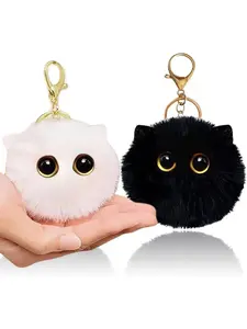 2 Pcs Cute Keychain Black Cat Decor Pom PomKeychain,Stuffed Animal Keychain Backpack Charms forTeen Girls,Black Cat Keychain Plush Keychain ChristmasDecorations Keychain,Fuzzy Keychain,Trendy Cute Keychain