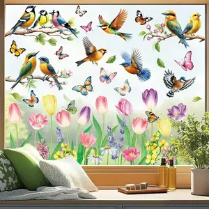 Spring Pigeon Window Stickers Set, 9 Sheets / 80 Pieces, Cute Bird Decorations for Windows, Festive Home Decoration Accessories