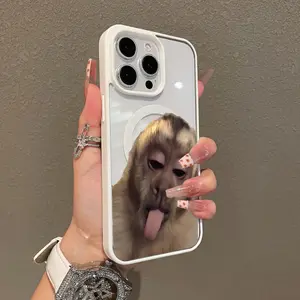 Magnetic Stylish Smartphone Casing for iPhone 17,16 E Pro Max,15 Plus,14,13,12,11,XS,XR - Funny Monkey Meme Aesthetic Cellphone Case, Shockproof Silicone Accessories for Devices, Lightweight Girly Scratch Resistant Protection