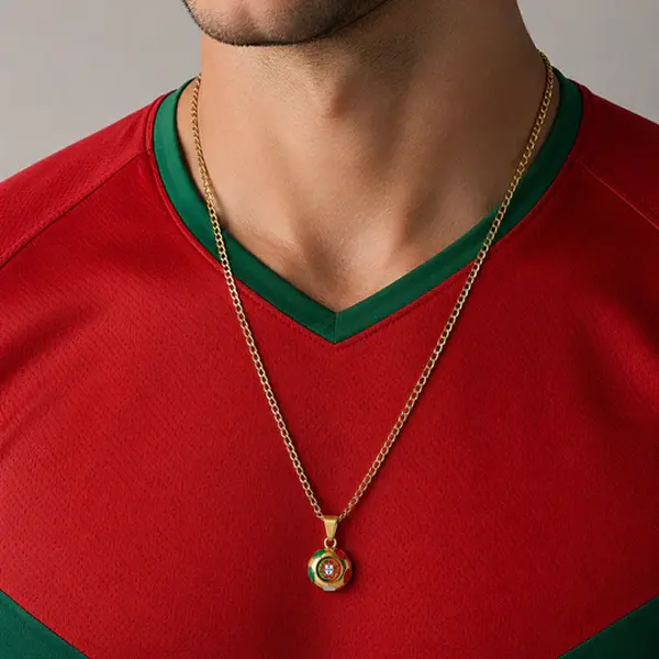 Portugal Soccer Necklace - 18K Gold Plated Soccer Ball Pendant, Soccer Fan Gift