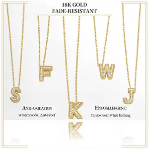 Fanzq Personalized Initial Necklace – 16K Gold Plated, Waterproof, Hypoallergenic with Sparkling Zirconia initial necklaces womens gifts necklaces for women necklaces for men birthday gifts for gf mom birthday gifts teenage girl gifts
