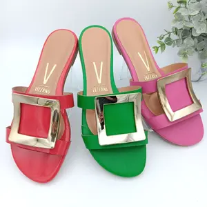 Vizzano Women's Square Sandals with Elegant Buckle Design in Gold, Red, Green & Pink - Versatile for Various Occasions