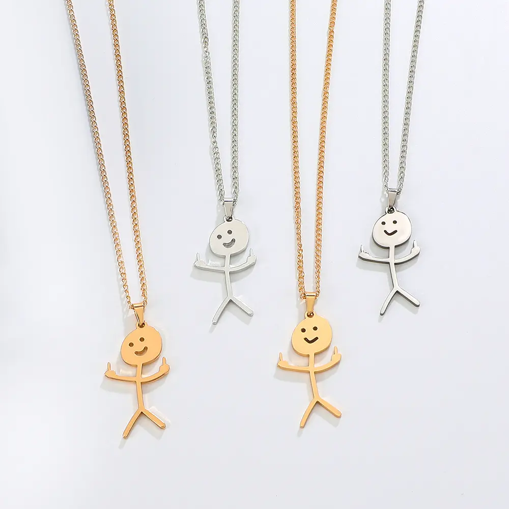 New product funny graffiti stainless steel necklace middle finger funny villain Funny Doodle Necklace couple friend gift