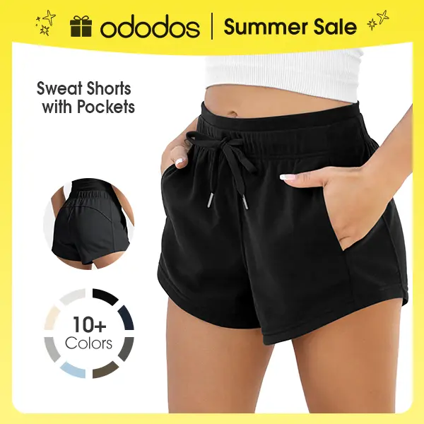 ODODOS Women's Sweat Shorts with Pockets Cotton French Terry Drawstring Summer Workout Casual Lounge Shorts summerwins,back to school shopping