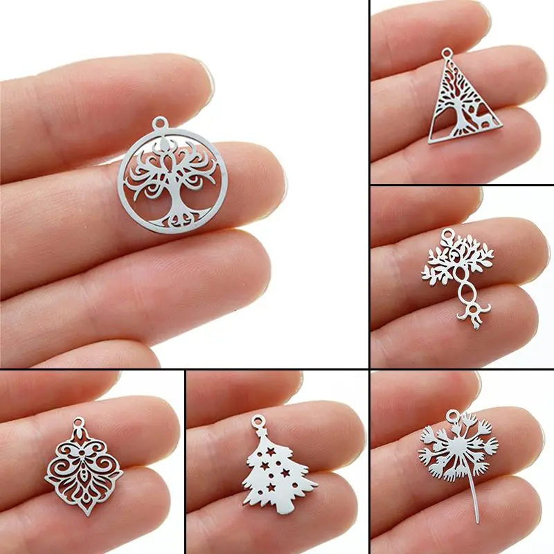 5pcs Vintage Stainless Steel Tree of Life Pendant Dandelion Flower Jewelry DIY Making Plant Charm Necklace Bracelet Accessories