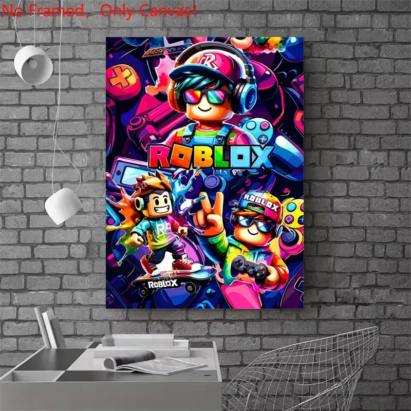 1 piece/set frameless canvas painting poster, Unframed wall art, Game Poster art, Roblox characters and game controllers, a perfect gift for video game lovers, ideal gift for bedroom, living room, wall decoration, room decor