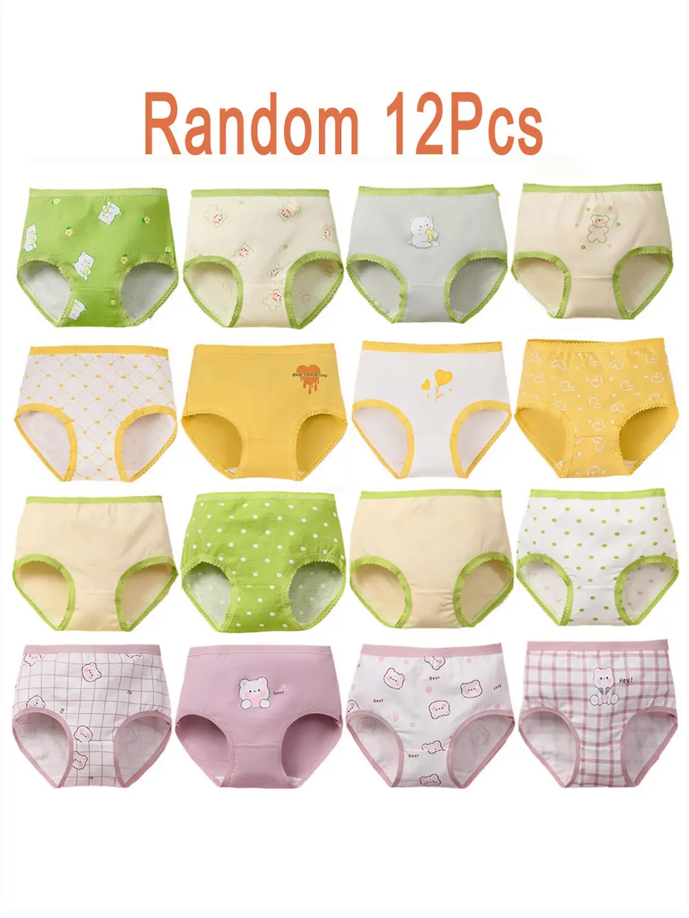 Girls' 12-Pack Colorful Underwear, Soft Cotton Triangle Briefs with Cute Cartoon Prints, Breathable Everyday Under Clothing, Underwear Undergarments, Youth Underwear