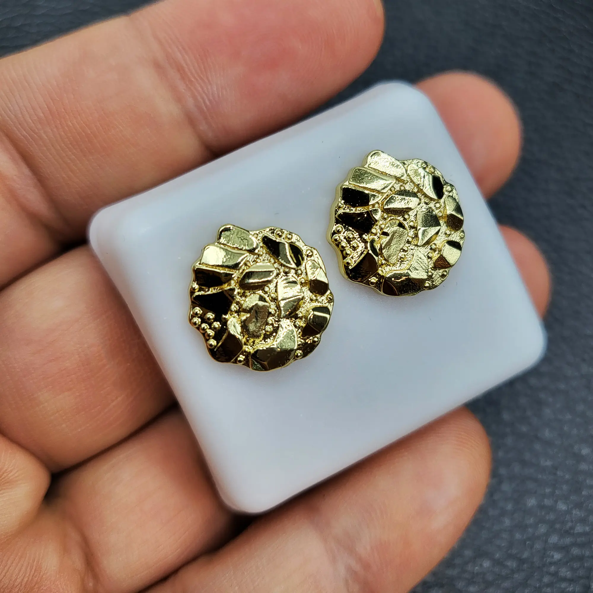MaxBling81 Nugget Ear Studs, High Quality Iced Geometric Earrings for Men & Women with Cubic Zirconia, Handmade Plated Brass, 10-20mm, High Quality Earrings, Men's Accessories, Nugget Earrings