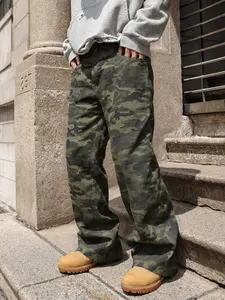 Men's Vintage Washed Loose Fit Casual Wide Leg Jeans, Long Y2K Camo Pants, Perfect Gift for Boyfriend and Husband, All Seasons