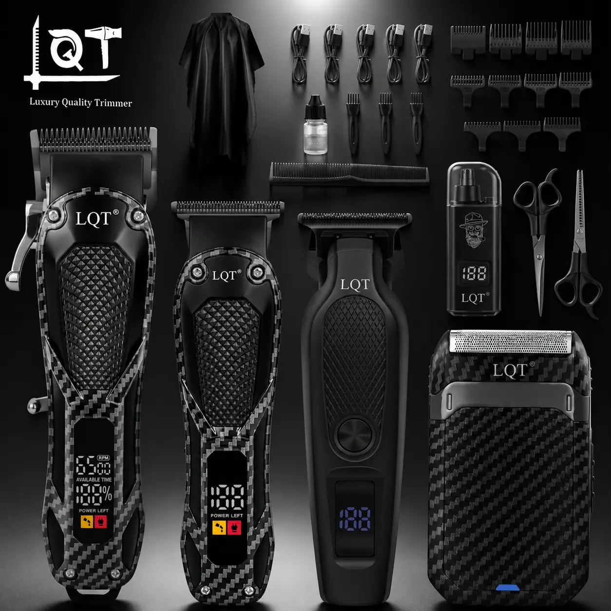 LQT Professional Cordless Hair Clippers USB Fast Charging Barber Trimmer Set Portable Mens Home Salon Haircut Grooming Kit