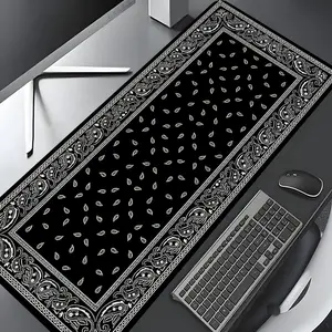 Black White Paisley Bandana Pattern Design Large Gaming Mouse Pad,Aesthetic Desktop Drotection Pad,Washable Rubber Pad Non-Slip Lock Edge Multi-Size Mouse Pad Suitable For Home Office,Desk Accessories,Desk Supplies,Good Gift for Family and friends
