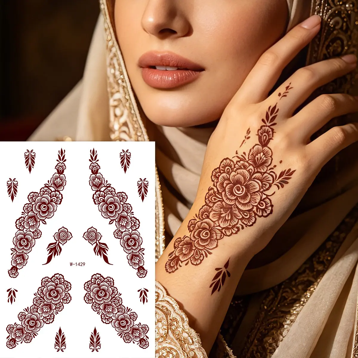 Flower Temporary Tattoo Sticker, Waterproof Body Art Patch, Fashion Glitter Women's Tattoo, Foot and Hand Design, Henna Designs, Glitter Tattoos, 24 Months Shelf Life