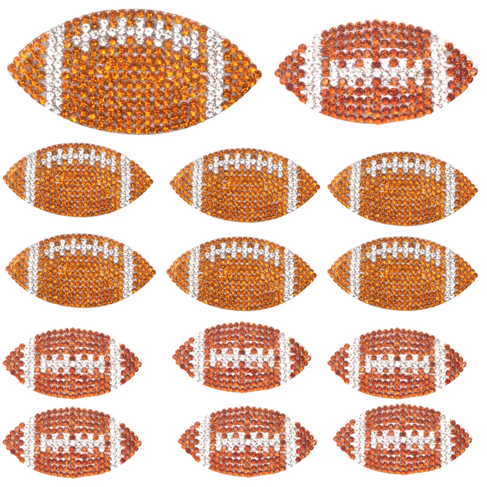 12pcs Crystal Rhinestones Rugby Football Iron on Heat Transfer Patch Glitter Sport Ball Hot Melt Adhesive Rhinestone Applique Decals for DIY Clothes Hat Backpack Bag Decoration, 2 Styles