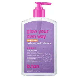 Glow Your Own Way Next Level | b.tan Insanely Dark Clear Self Tan Gel | Best, Transfer-Resistant Sunless Tanning Lotion, Ultra Quick Bronze, No Fake Tanner Smell, Hyaluronic Acid, Vitamin C, Moisturizing Tanner