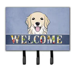 212 MAIN Golden Retriever Welcome Leash & Key Holder - Metal Wall Mounted Holder, Home Decor Organizer with Hook