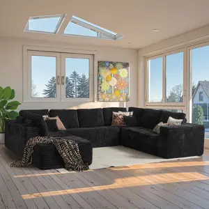 XIZZI 135" Cloud Sectional Couch for Living Room, Modular Floor Sofa with Plush Corduroy, No Assembly Required, Plush Corduroy Couches with Deep Seat Chaise Lounge