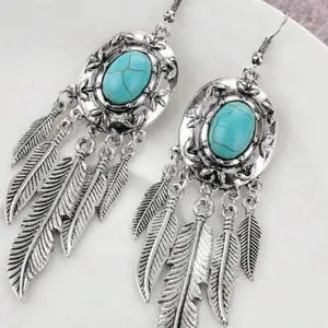Ear Women Western Turquoise Blue Stone Earrings Western Style Jewelry