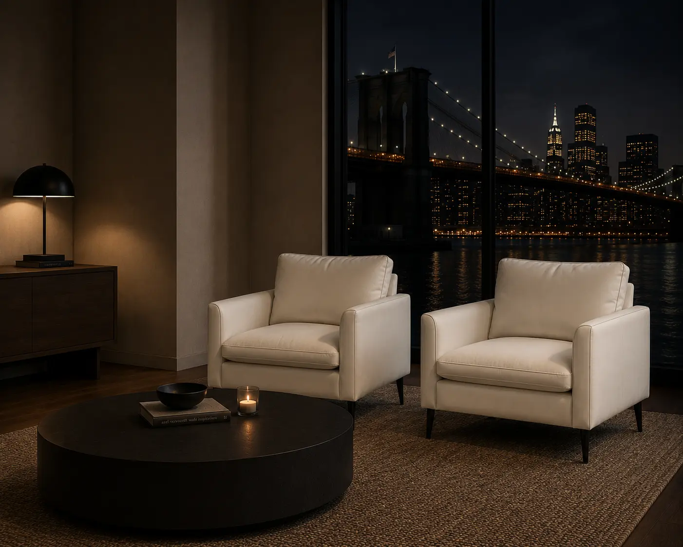 Throwback Crema Leather Sofa Chair (Set of 2)