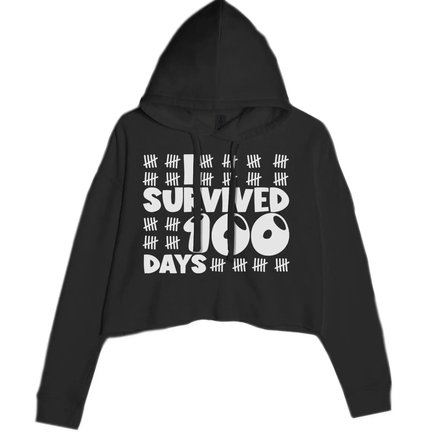 I Survived 100 Days Tally Marks Cropped Hoodie Sweatshirt