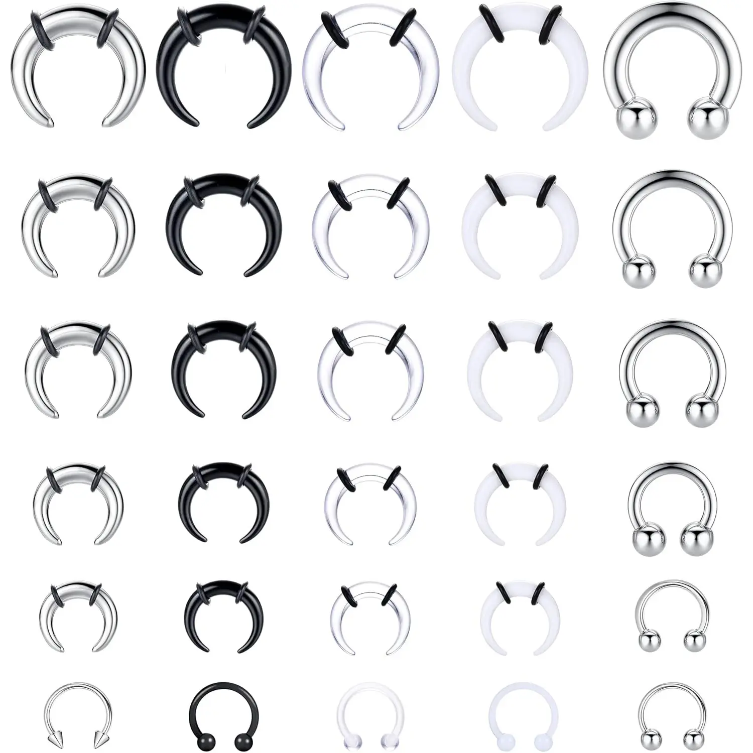 Milacolato 16G-6G Body Jewelry Kit - Acrylic & Stainless Steel Internally Threaded Tapers, Geometric Colorful Spike Horseshoe Barbells, Septum Pinchers for Nose & Ear Cartilage Stretching, 14G=1.6Mm Gauge Earrings Piercing Jewelry for Daily Wear, Nose Pie