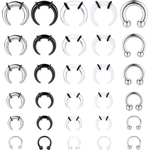 MILACOLATO 16G-6G Septum Pincher Tapers Rings Acrylic Stainless Steel Internally Threaded Spike Horseshoe Barbells Septum Pincher Nose Ear Cartilage Stretching Kit for Women Men