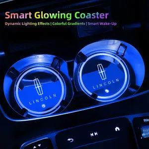2Pcs Car LED Luminous Water Cup Coaster Colorful Coaster Lamps Coasters For Drinks For Lincoln Navigator Continental Nautilus Aviator MKZ MKX MKC MKT MKS Corsair Mark E