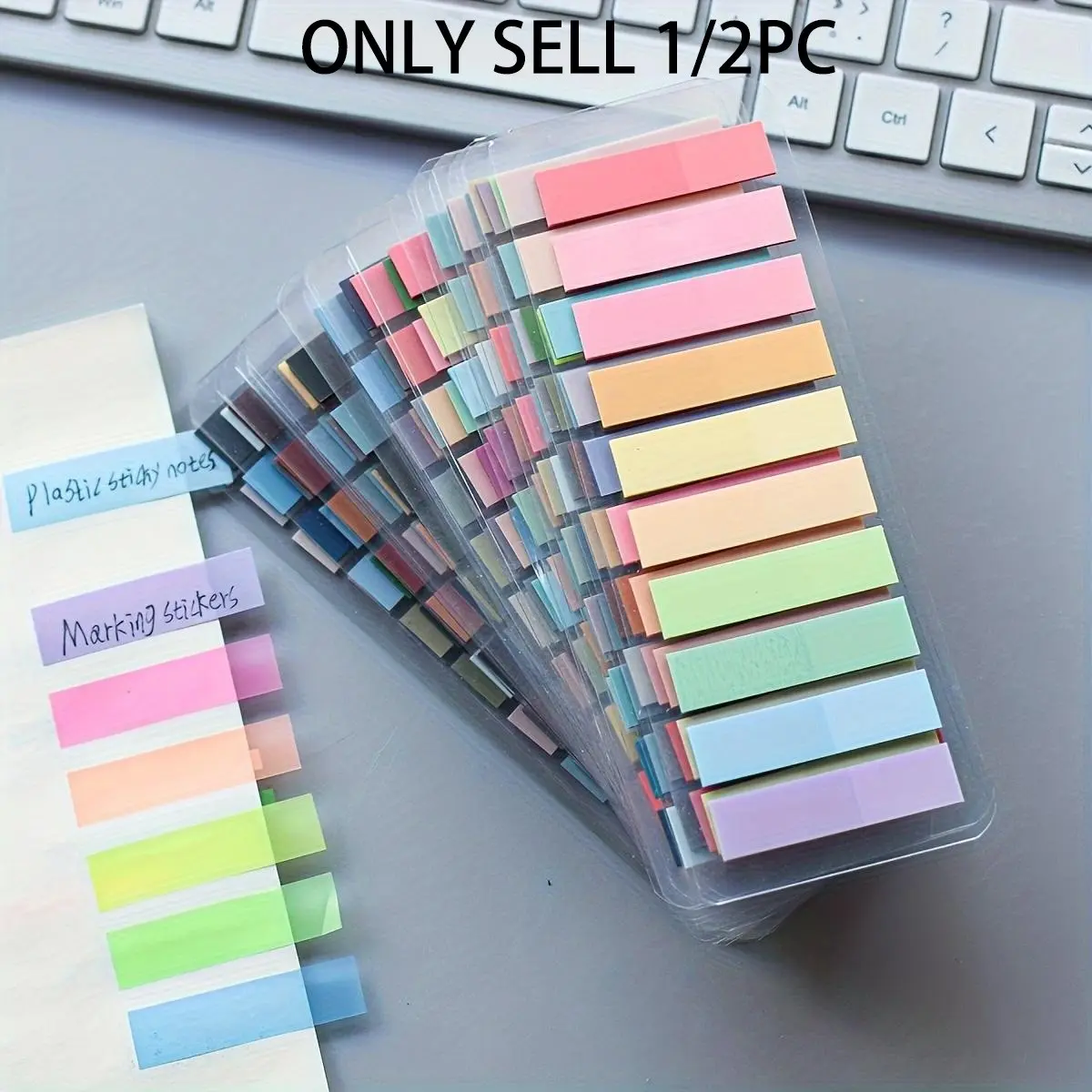 200 European Vintage Fluorescent Pet Transparent Sticky Notes, Morandi Color Coded Adhesive Stickers, Rectangular, 10 Mixed Colors, Index Labels, Index Tabs