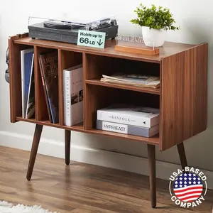 Loft + Ivy Modern Record Player Stand - Holds 220 Vinyls, Album Holder & Headphone Hooks - Mid-Century Vinyl Storage Organizer Racks Shelf Decor