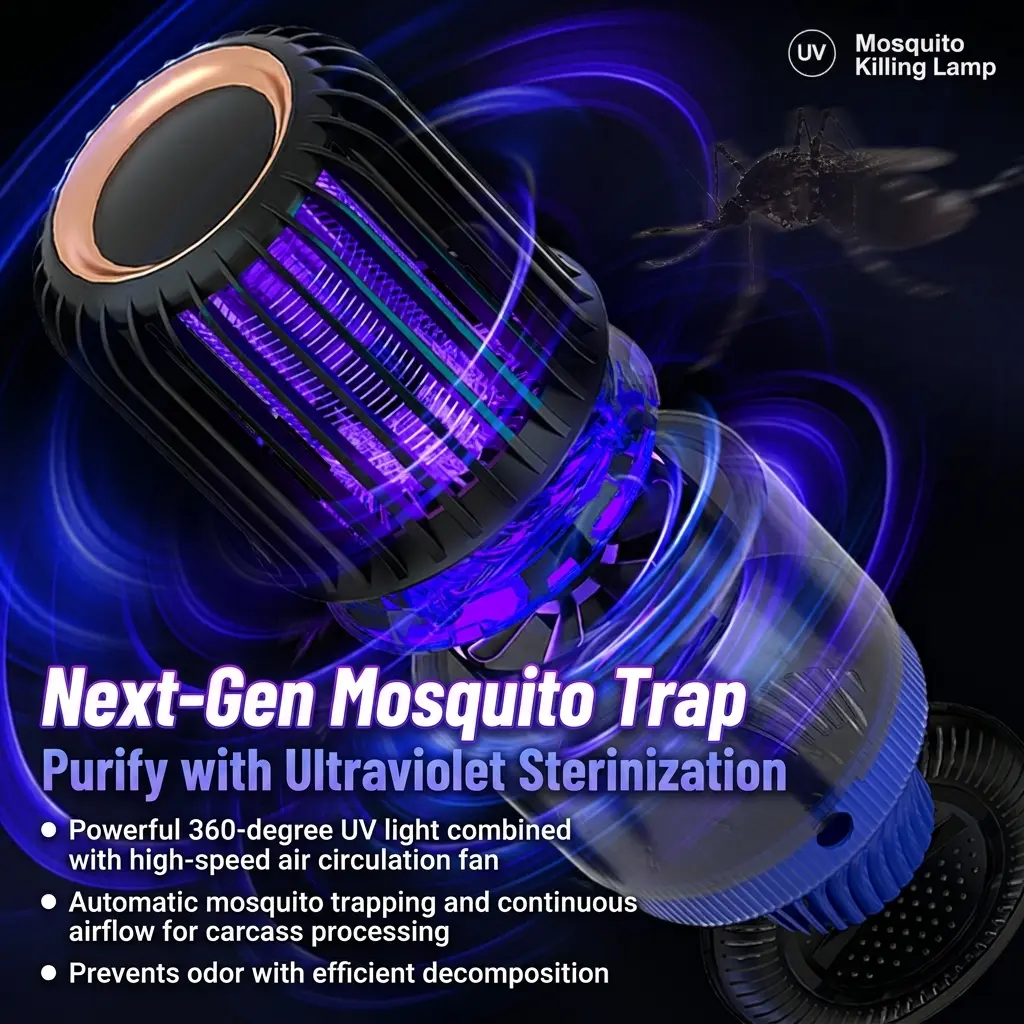 Upgraded 3-in-1 LED Light Fly Trap - Home Pest Control with Enhanced LED Attracting Technology, Dual Indoor-Outdoor Electronic Insect Zapper for Kitchens, Balconies
