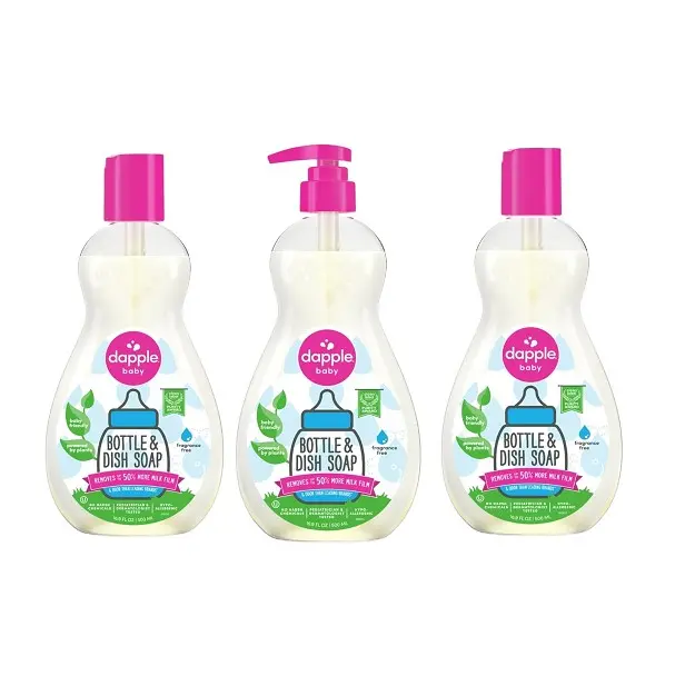Dapple Baby Bottle Soap, Hypoallergenic Dish Soap for Baby Bottles, Powered by Plants, 1 Pump Included, Packaging May Vary, Fragrance Free, 16.9 Fl Oz (Pack of 3)