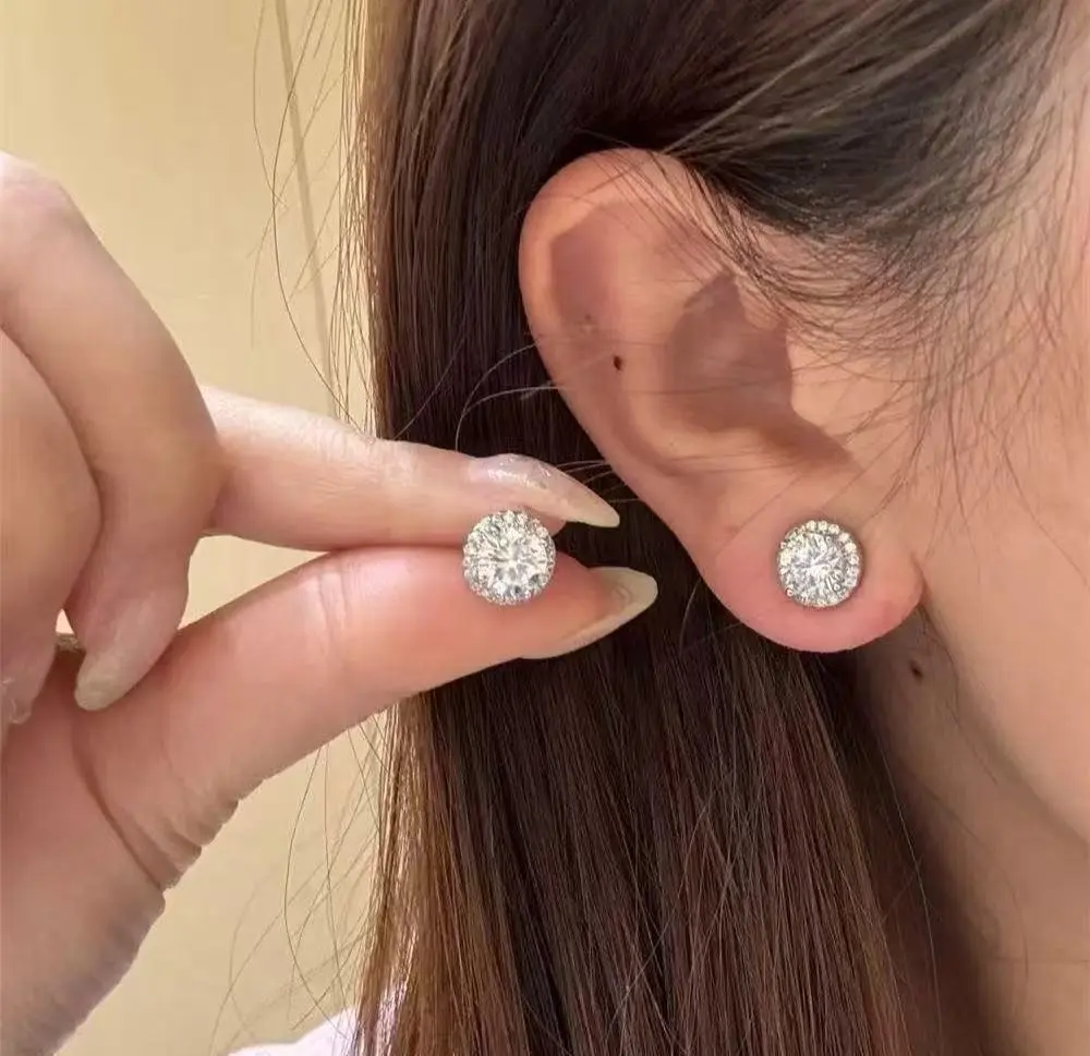 Women's Fashion 10mm Sunflower Double Halo Clustered CZ Earrings Studs - 2.4g Ultra-Light Silver-Plated Alloy Push-Back Female Earrings with Bling Effect for Daily, Anniversary Wear