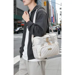 Quilted Lunch Tote Double Deck Leakproof Insulated Soft Large Adult Camping Cooler bag for Work, Beach, Picnic, Travel