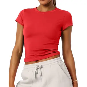 Women's Basic Summer Short Sleeve Crewneck T-Shirts Y2K Cute Going Out Tops Baby Tee