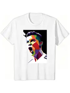 Pop Art Short Sleeve Tee, Colorful Geometric Design Unisex Fanwear, Soft Fabric Casual Fit, Perfect for All Seasons