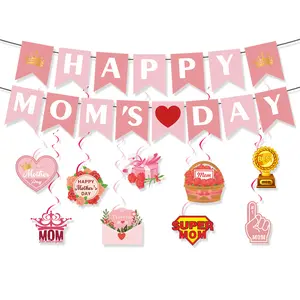 2026 Mother’s Day Banner Decor – Happy Mother’s Day Paper Hanging Swirls, Floral Pattern Wall Accent, DIY Party Decor, Ideal for Creating a Festive Atmosphere for the Holiday