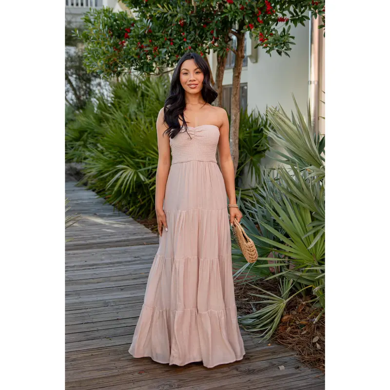 knee length dresses for ladies Valentina Strapless Smocked Maxi Dress main image 0