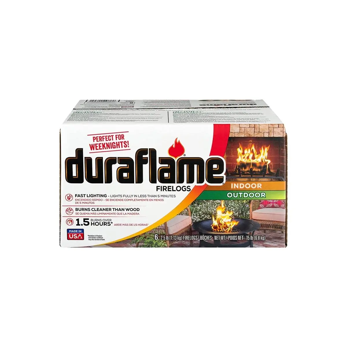 Duraflame Cowboy 206959 Fast Lighting Log Form Firelog - 2.5 lbs, Pack of 6, Indoor Manufacturer-Made Kitchen Fire Starter Utensil Accessory, None