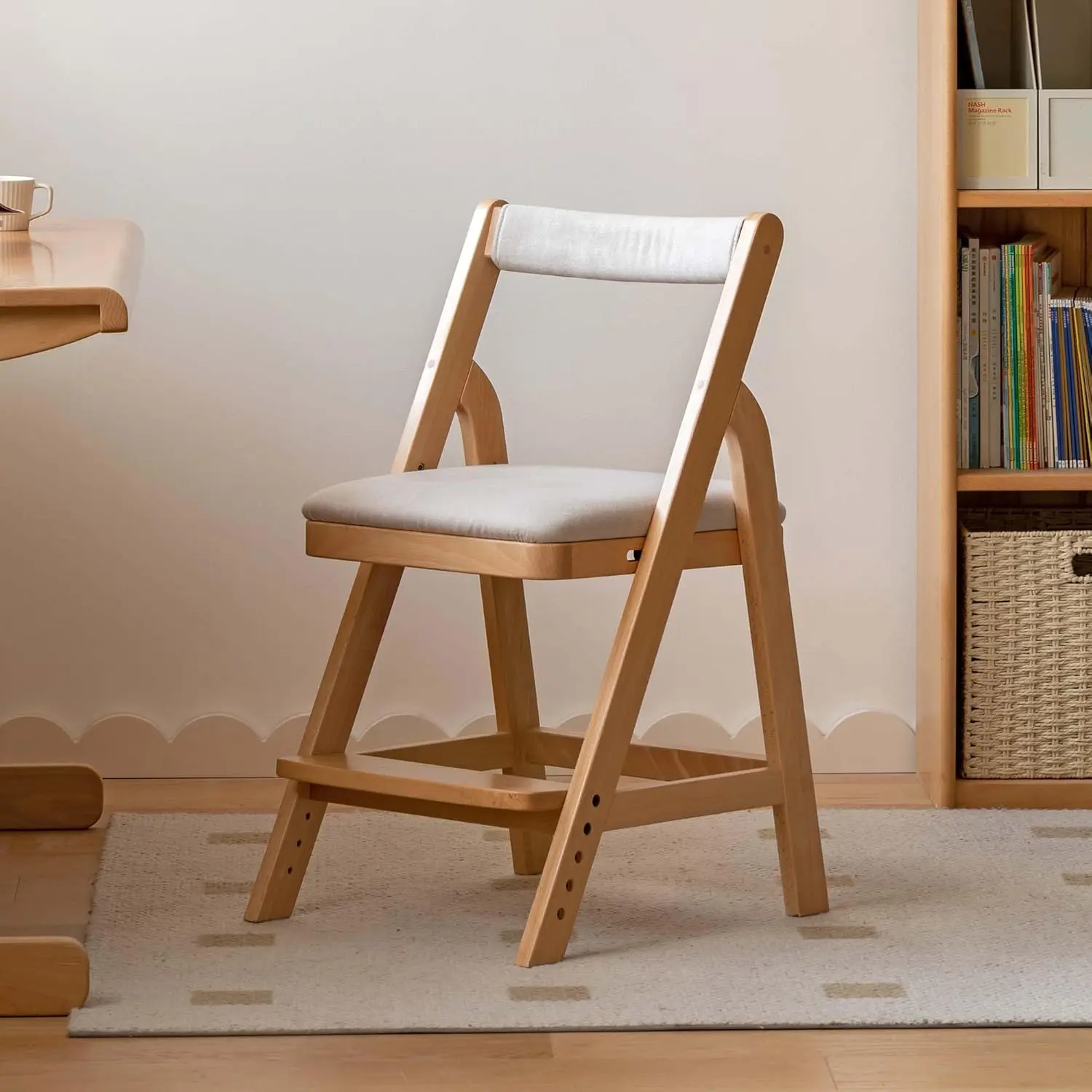 YESWOOD Solid Wood Study Chair, Height Adjustable Office Chair with Removable Seat Cushion and Backrest, Wooden Chair for Home Office, Living Room, Bedroom, Study Room