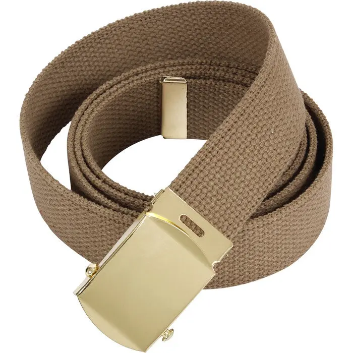 Military Web Belt, Coyote Tan, Brass Buckle, 54 in, Adjustable Band Men's Belts, Cotton, Customizable Buckle Style, Fully Adjustable, Metal, Plain, 2 Inch Men's Belts