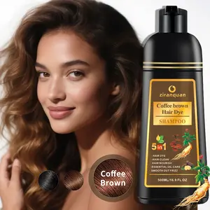 Coffee Brown Hair Dye Shampoo 5 in 1 with Ginseng Extract – Ammonia-free – 10-15 Min Gray Coverage, Natural Instant Hair Color Shampoo for Women and Men, Long-Lasting Up to 3 Months Haircare