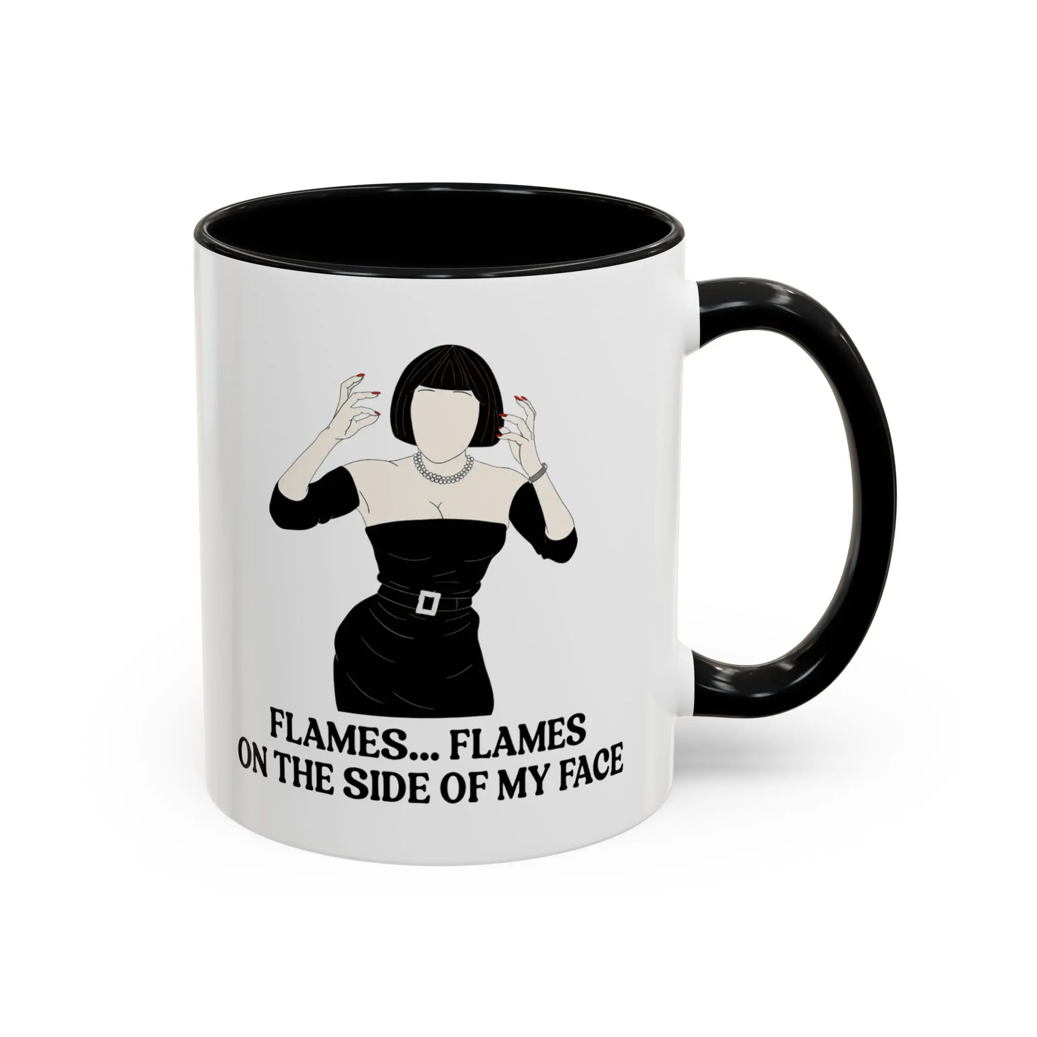 Flames on the Side of My Face Mug, Funny Dramatic Reaction Two Tone Ceramic Coffee Cup with Blue Handle, 11oz 15oz, Gift for Sarcasm Lovers and Drama Queens