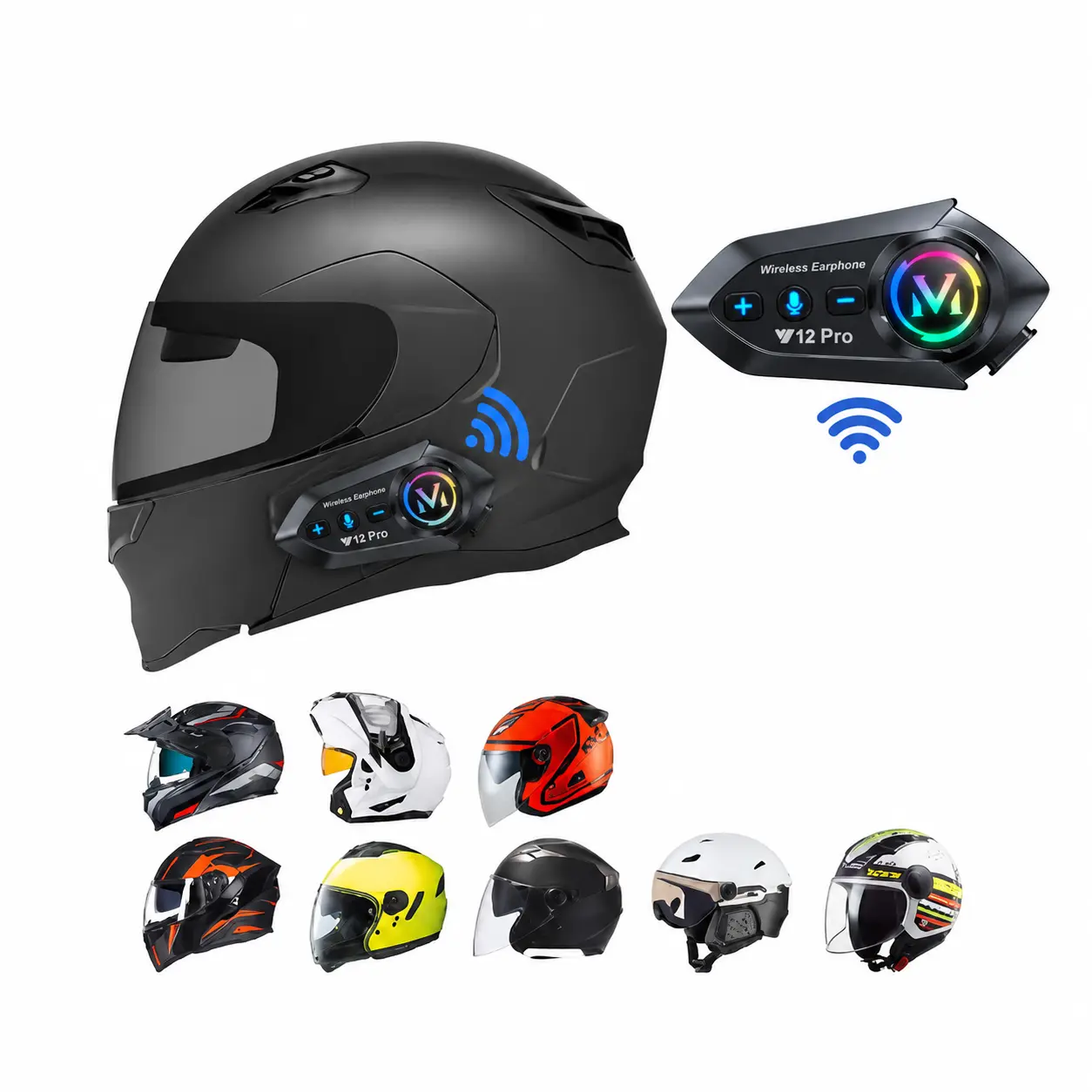 Y12 Pro Helmet Bluetooth Intercom Headset, 2-Way Talk & Music Sharing, Waterproof Motorcycle Earphone with Noise Reduction & Hands-Free Calls