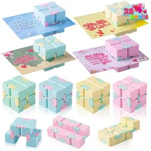 JOYIN 28 Packs Valentine’s Day Gift Cards with Infinity Magic Toys, Colorful Hand-Held Flip Toy, Stress Relief Fidget Toys for Kids Valentine Party Favors, Classroom Exchange and Goodie Bag Stuffers