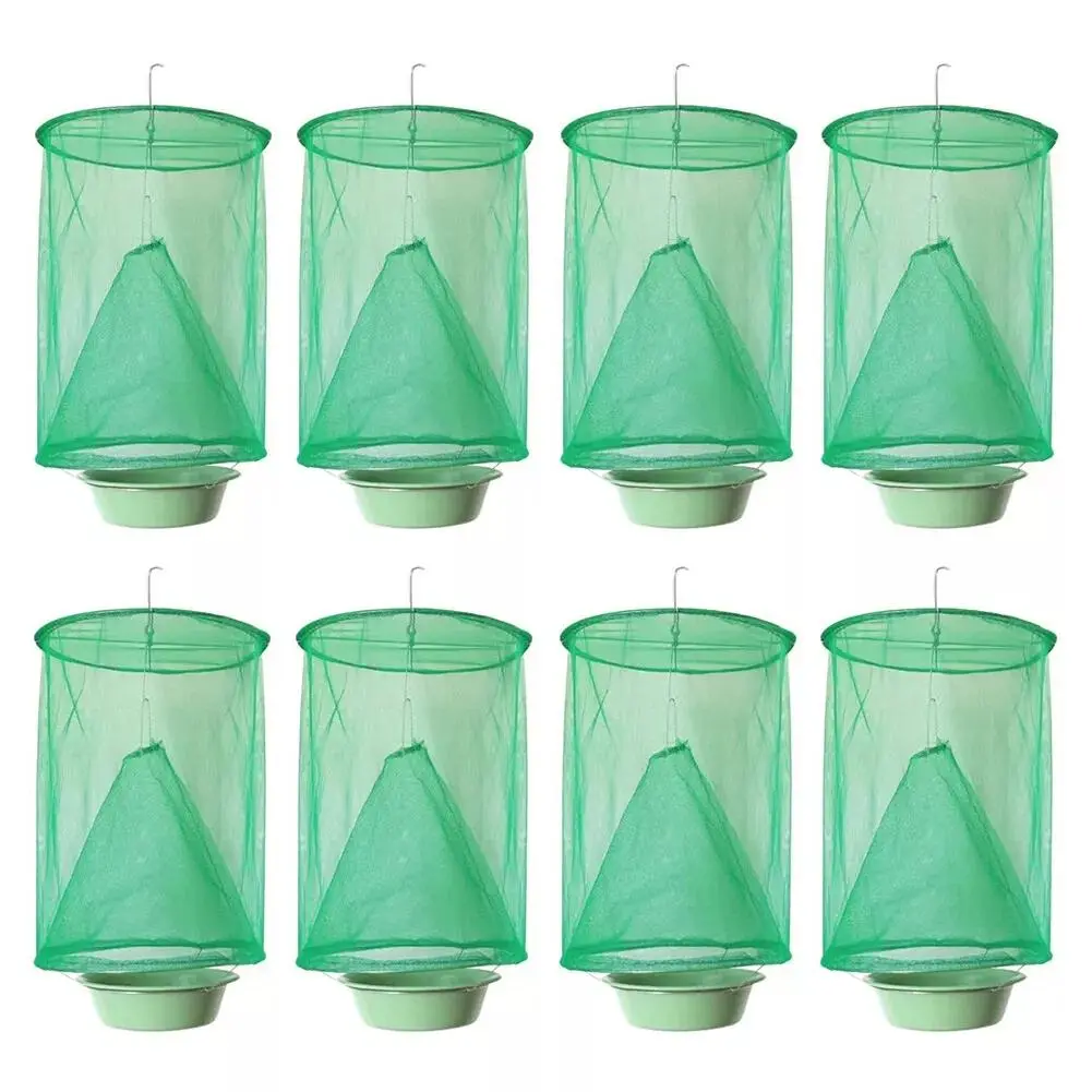 1/2/8  PCS Hanging Fly Trap, Ranch Fly Trap, Fly Trap with Bait Storage for Residential Area, Garden, Ranch, Non-Toxic Fly Net, Green