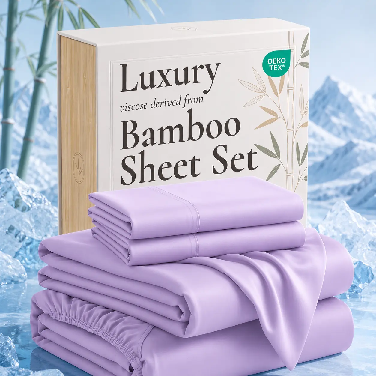 Jollyvogue Extra Deep Pocket Bamboo Sheets - 6 Pcs Breathable &Cooling for Hot Sleepers , Breathable Luxury Bedding, Moisture-Wicking & Silky Soft Texture, Twin/Full/Queen/King Size Pillowcase Sets