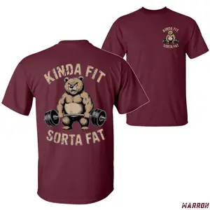 Funny Weightlifting Shirt – Kinda Fit Sorta Fat Tee – Cute Muscular Bear Lifting Barbell Design – Perfect for Gym, Fitness, Bulking Season – Unisex Casual Graphic T-Shirt Gift