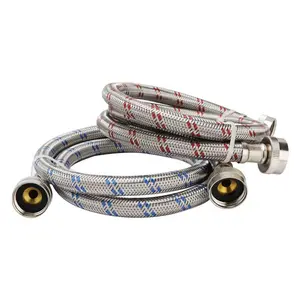 MEASUREMAN 4 feet Premium Stainless Steel Washing Machine Hoses Burst Proof Hot and Cold Water Connection Inlet Supply Lines for Washer Washing Machines 2 Pack